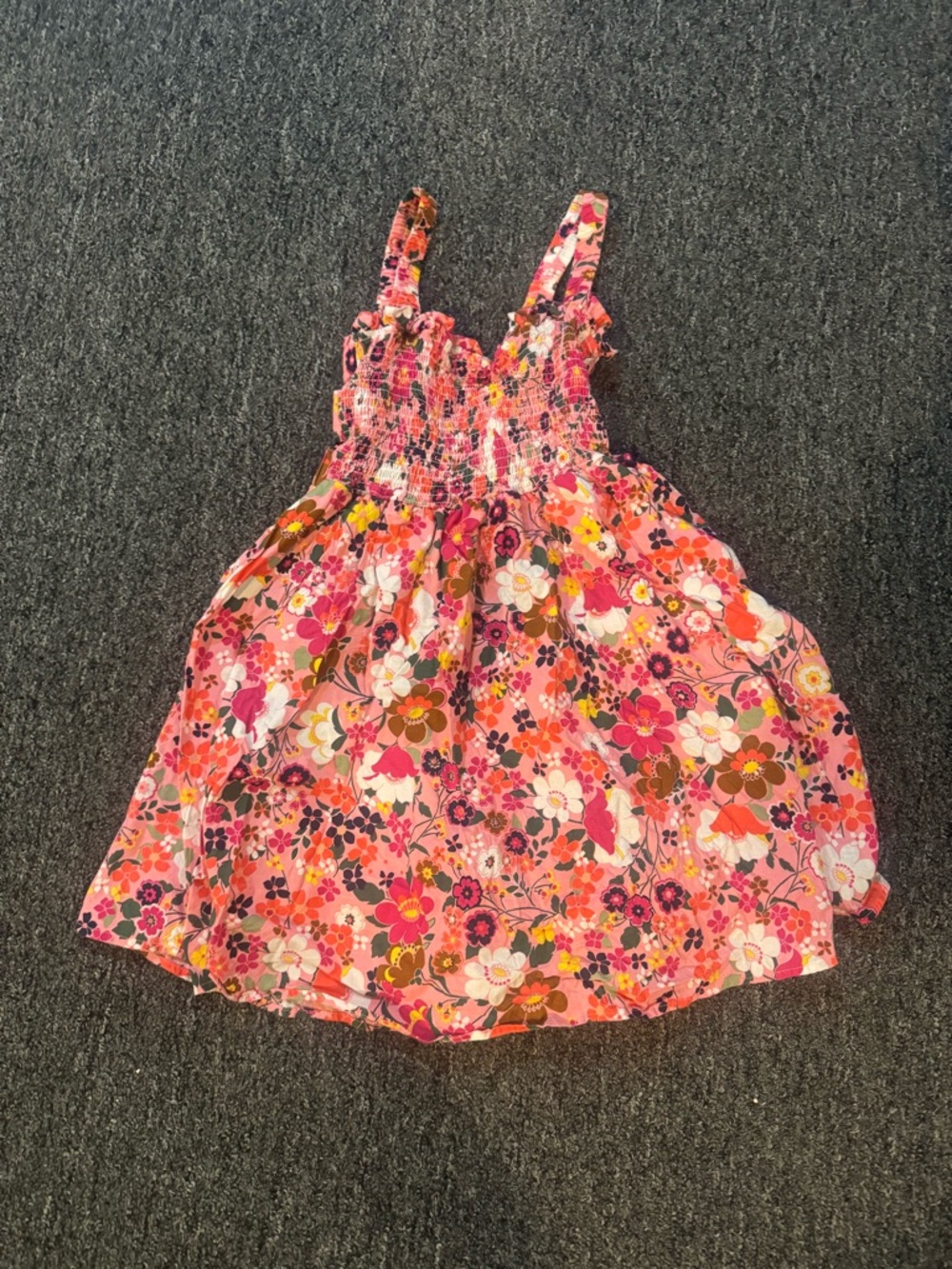 Women’s Pink Floral Sundress with Smocked Bodice